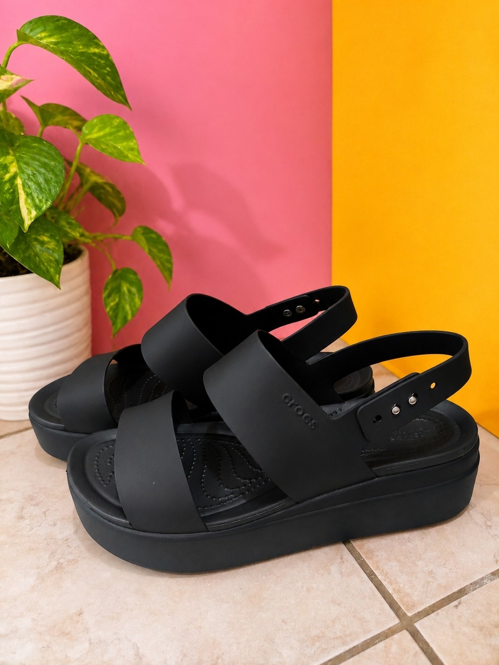 *Crocs* Viral Black Women's Platform Strap Sandals